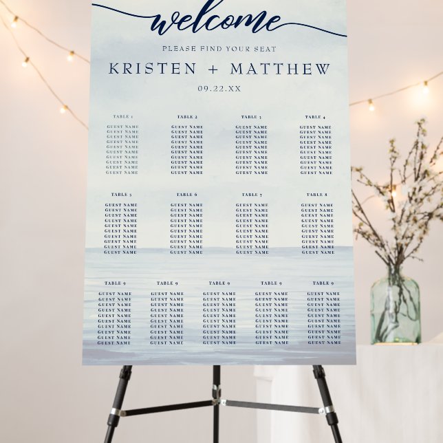 Nautical Ocean Wedding 13 Seating Chart Foam Board (In Situ (Stand))