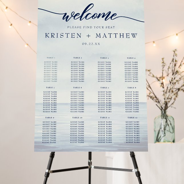 Nautical Ocean Wedding Seating Chart Foam Board (In Situ (Stand))