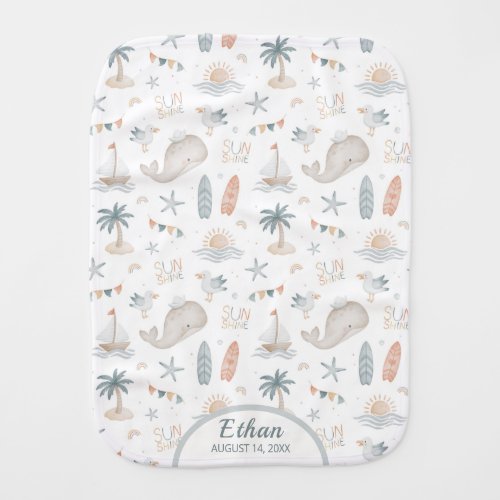 Nautical Ocean Whale Personalized Baby Burp Cloth