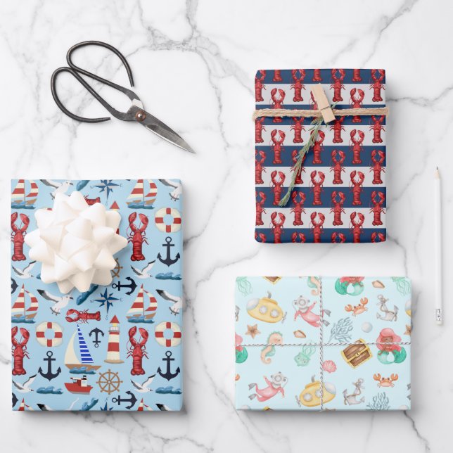 Nautical Ocean Wrapping Paper Sheets (Front)