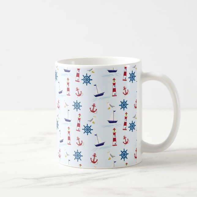 Nautical Oceanic Anchors and Lighthouses Coffee Cu Mug (Right)