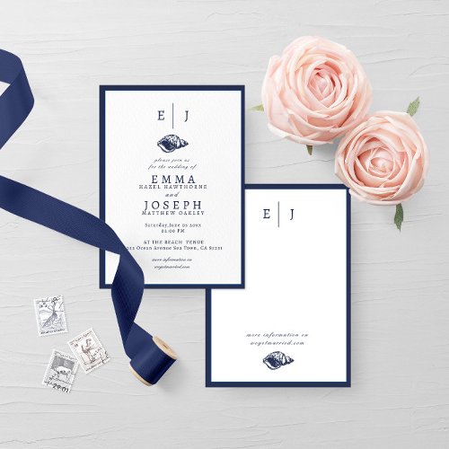 Nautical Oceanic classic dark navy blue 5 Wedding Invitation