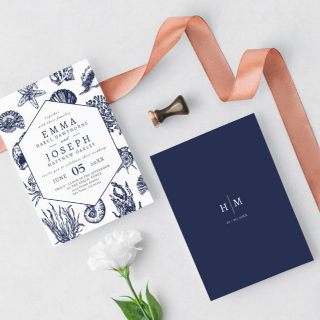 Nautical Oceanic classic dark navy blue Wedding Invitation (Creator Uploaded)
