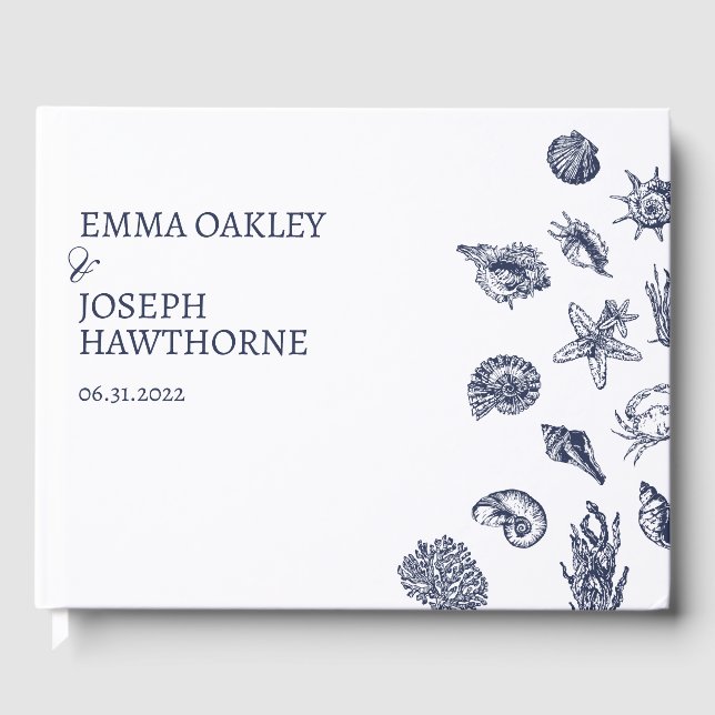 Nautical Oceanic classic navy blue Wedding Guest Book (Front)