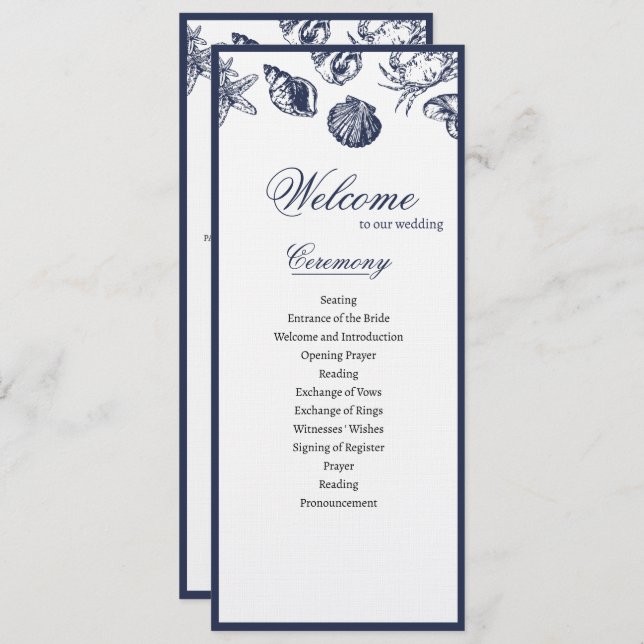 Nautical Oceanic classic navy blue Wedding Program (Front/Back)