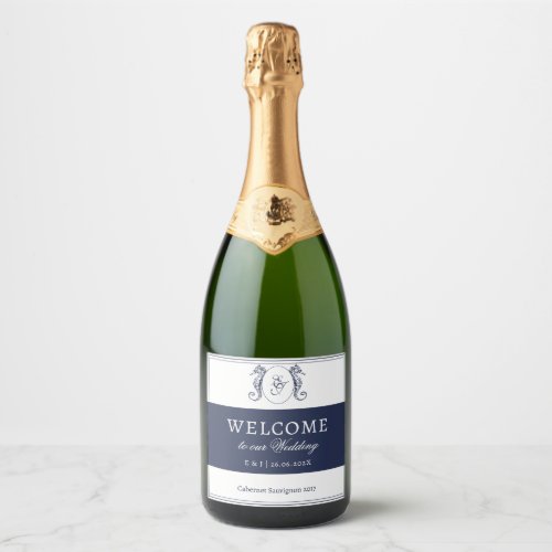 Nautical Oceanic classic navy Wedding Welcome Sparkling Wine Label