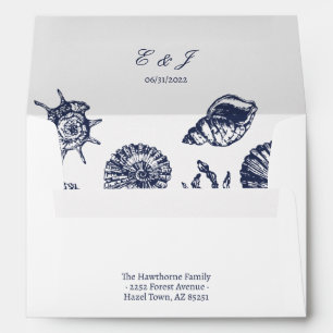 Nautical Oceanic dark navy Wedding Envelope