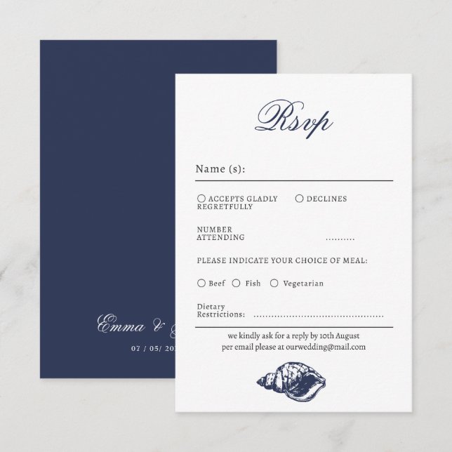 Nautical Oceanic dark navy Wedding Rsvp Card (Front/Back)
