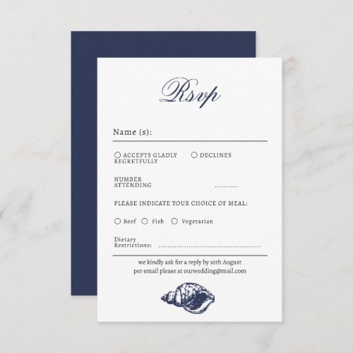 Nautical Oceanic dark navy Wedding Rsvp Card