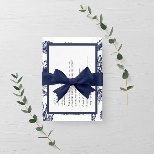 Nautical Oceanic dark navy Wedding Rsvp Card