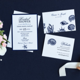 Nautical Oceanic dark navy Wedding Website Card