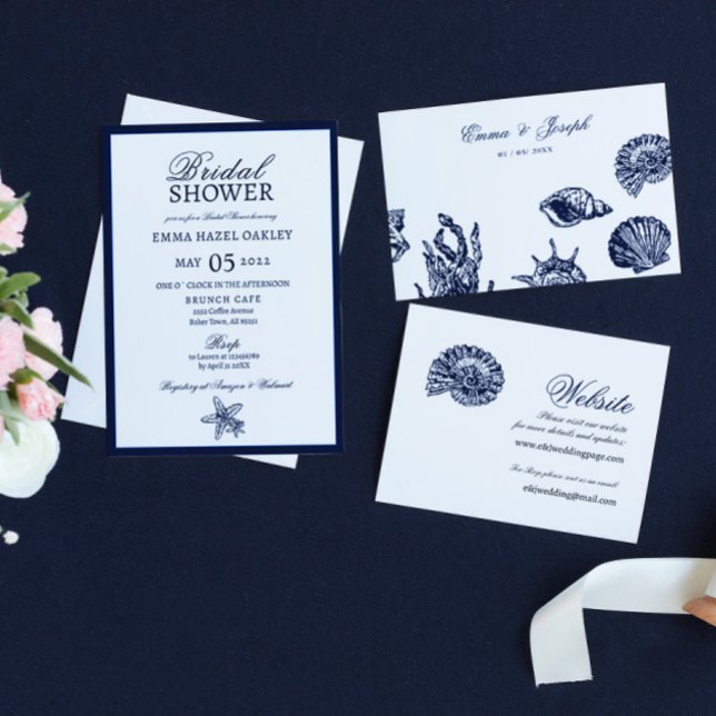 Nautical Oceanic dark navy Wedding Website Card (Creator Uploaded)