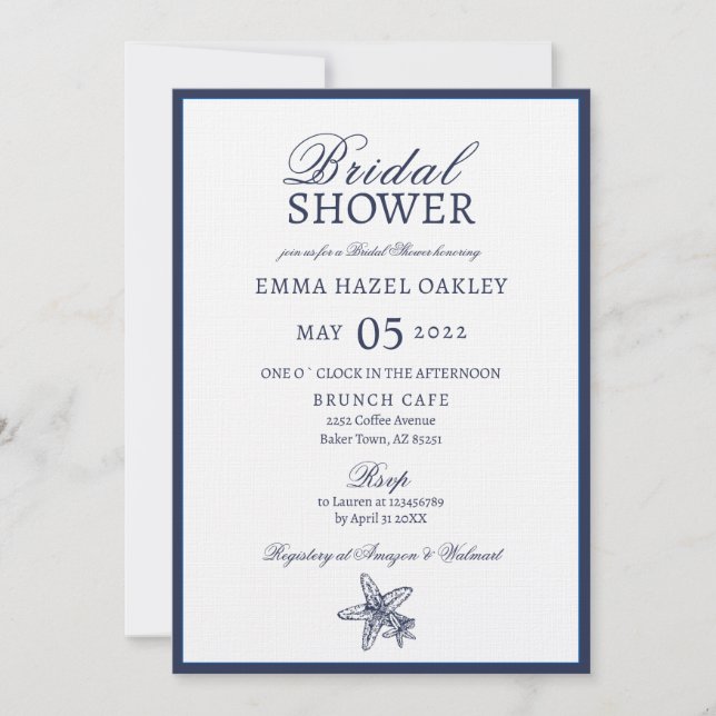 Nautical Oceanic navy Bridal Shower Invitation (Front)