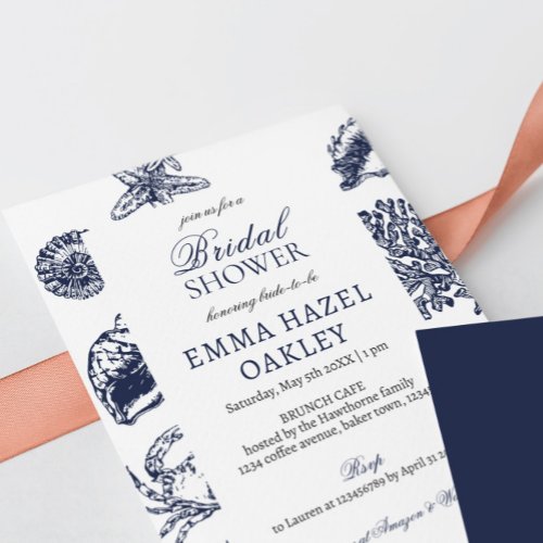 Nautical Oceanic navy  Bridal Shower Invitation