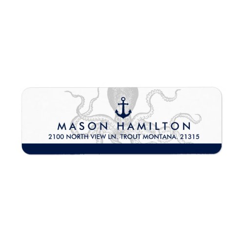 Nautical Octopus and Anchor  Return Address Label