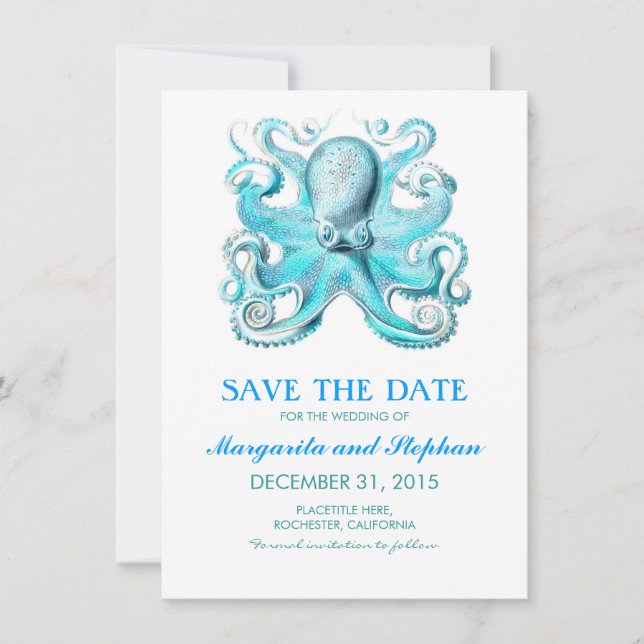 nautical octopus beach wedding save the date (Front)