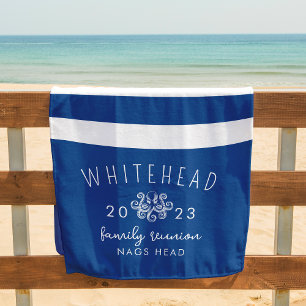 Nautical Octopus Blue & White Stripe Monogram Beach Towel