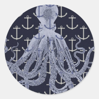 Nautical Octopus Classic Round Sticker