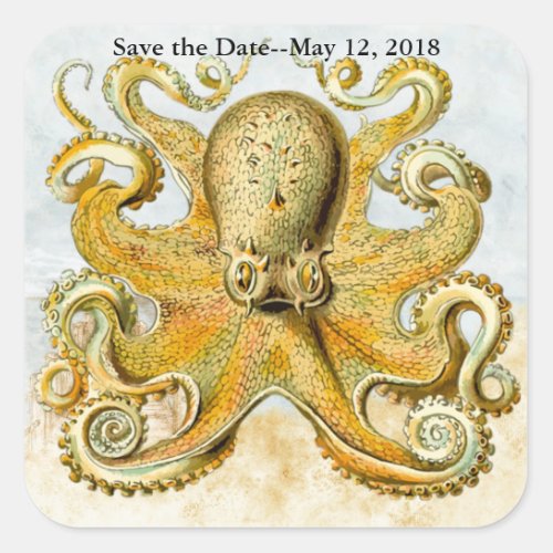 Nautical Octopus Kraken Squid Save the Date Square Sticker