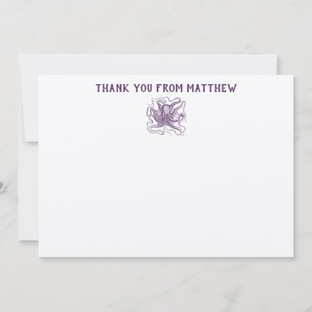 Nautical Octopus Personalized Flat Panel Thank You Card (Front)