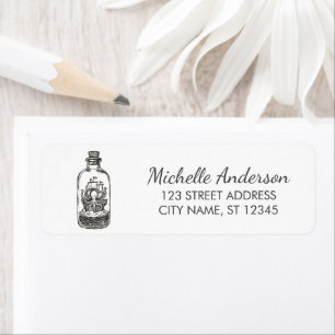 Nautical Octopus Ship in a Bottle Return Address  Label