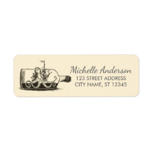 Nautical Octopus Ship in a Bottle Return Address Label