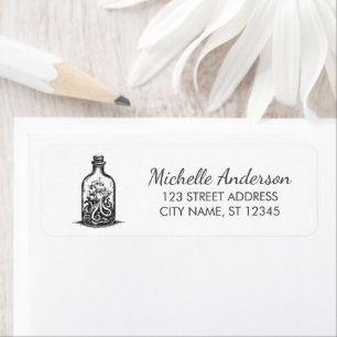 Nautical Octopus Ship in a Bottle Return Address  Label