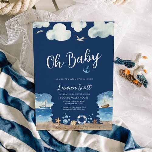 Nautical Oh Baby Navy Baby Shower Invitation