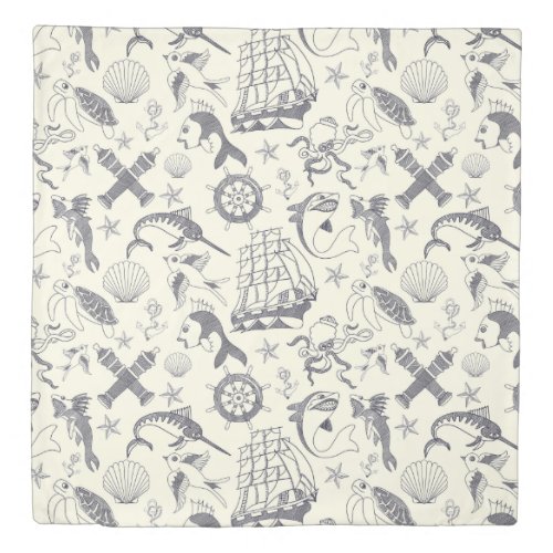 Nautical Old Sailor Tattoos Patterned Duvet Cover