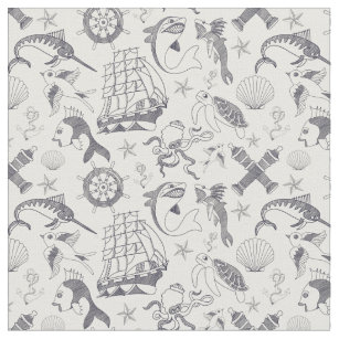 Nautical Old Sailor Tattoos Patterned Fabric