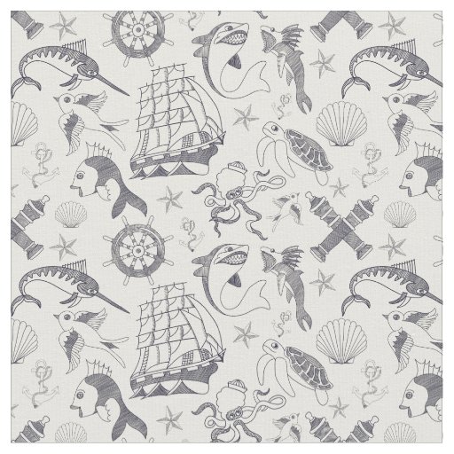 Nautical Old Sailor Tattoos Patterned Fabric