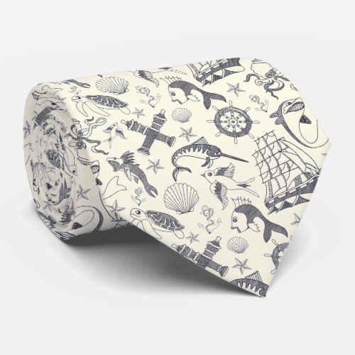 Nautical Old Sailor Tattoos Patterned Neck Tie
