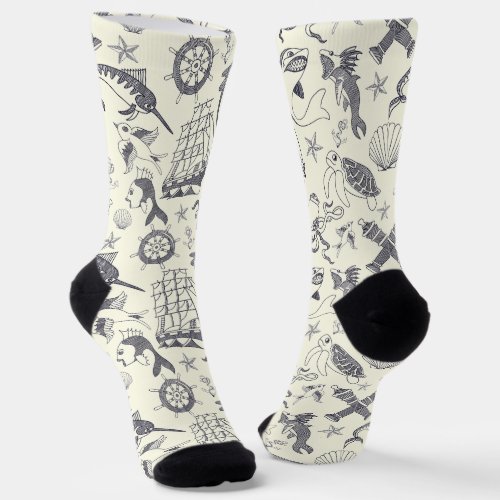 Nautical Old Sailor Tattoos Patterned Socks