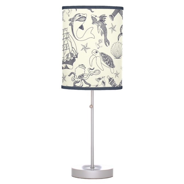 Nautical Old Sailor Tattoos Patterned Table Lamp (Front)