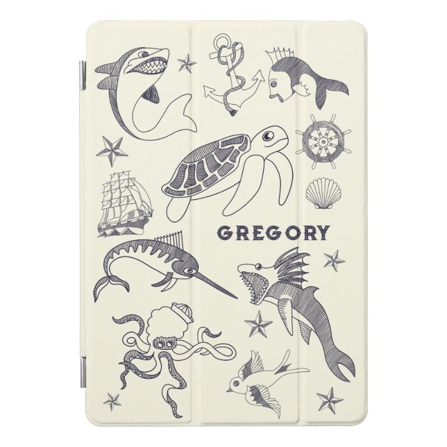 Nautical Old Sailor Tattoos Personalized iPad Pro Cover (Front)