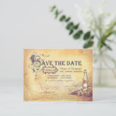 Nautical old vintage lighthouse save the date announcement postcard (Standing Front)