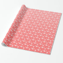 Nautical Ombre Coral Pink White Anchor Pattern Wrapping Paper