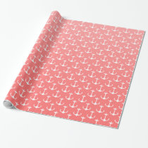 Nautical Ombre Coral Pink White Anchor Pattern Wrapping Paper