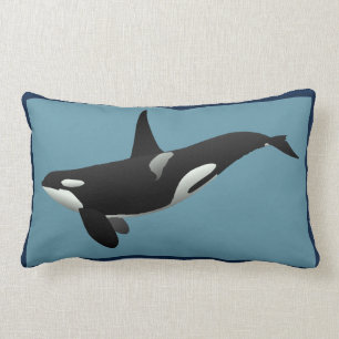 Nautical orca Blue White Lumbar Pillow