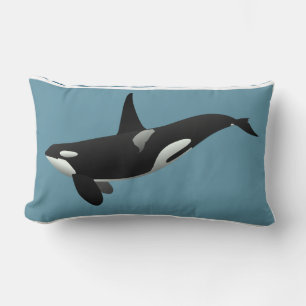 Nautical Orca Killer Whale Blue Black White Lumbar Pillow