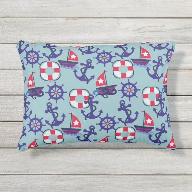 Nautical Outdoors! | Anchors Aweigh Outdoor Pillow (Front)