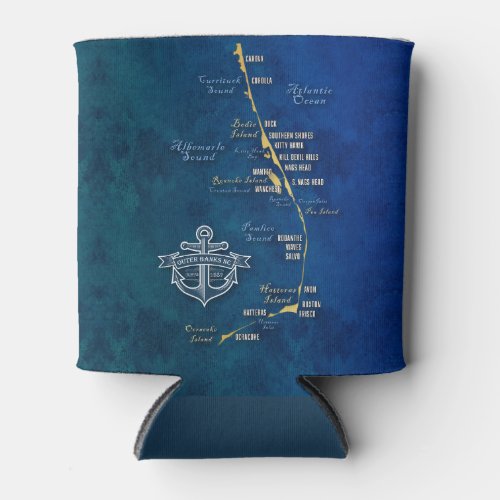 Nautical Outer Banks Map Can Cooler