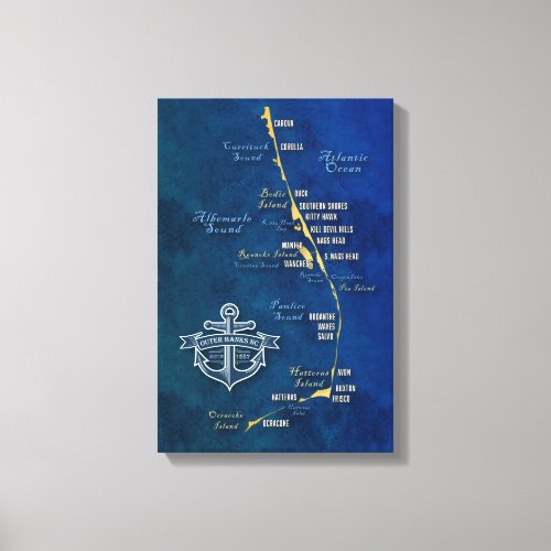 Nautical Outer Banks Map Canvas Print