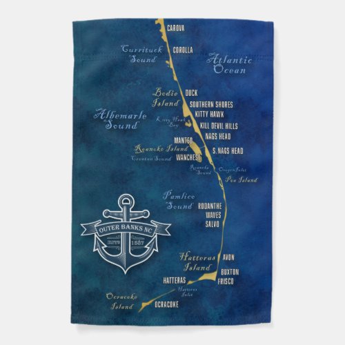 Nautical Outer Banks Map Garden Flag