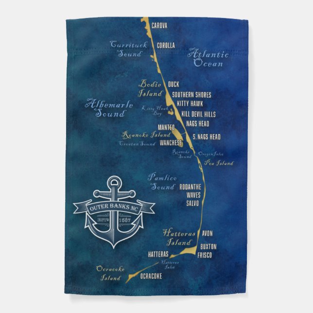 Nautical Outer Banks Map Garden Flag (Front)