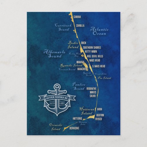 Nautical Outer Banks Map  Postcard
