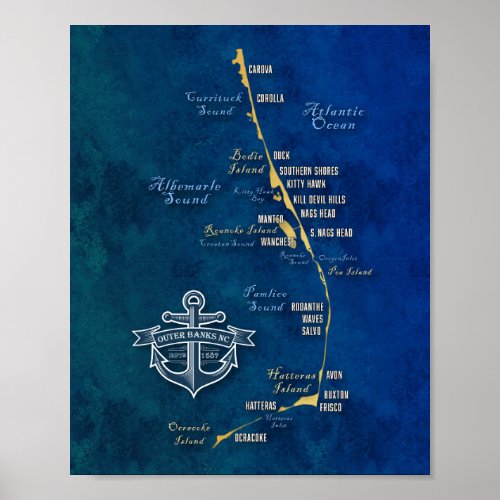 Nautical Outer Banks Map Poster