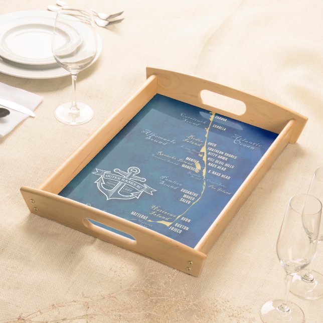 Nautical Outer Banks Map Serving Tray (Front)