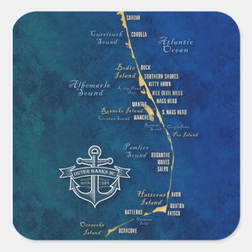 Nautical Outer Banks Map Square Sticker