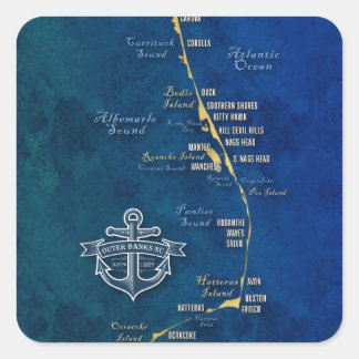 Nautical Outer Banks Map Square Sticker